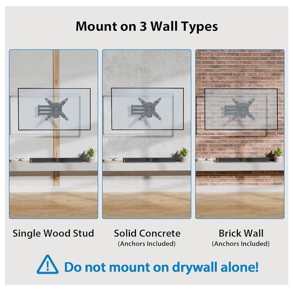 Black Full Motion TV Monitor Wall Mount Bracket Swivel Tilt for Most 13-42 In - Picture 5 of 8